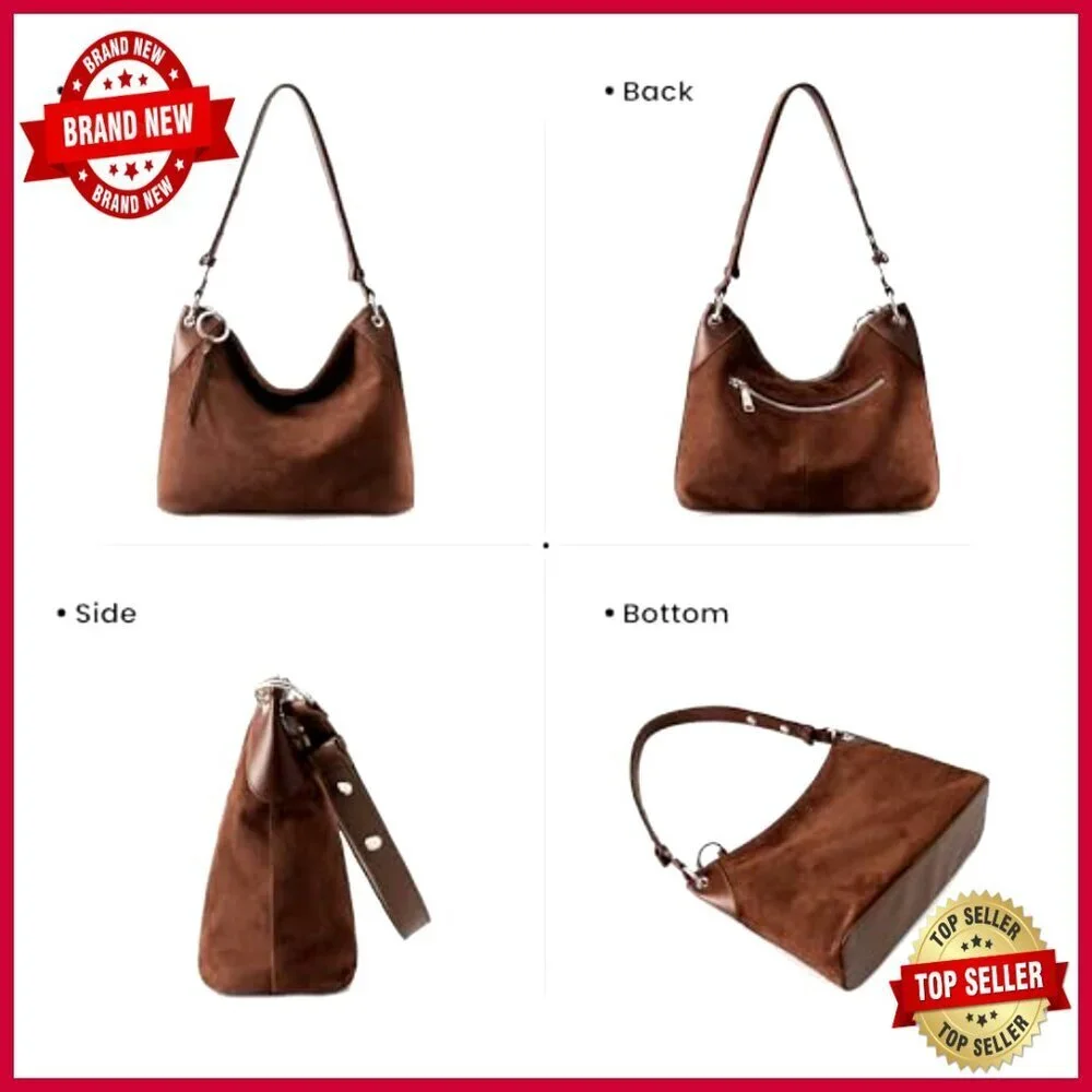Genuine Leather Hobo Crossbody Bag with Adjustable Strap, Spacious